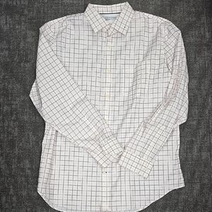 White Casual Button Down Shirt with Classic Grid Pattern
